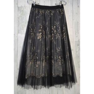 Pleated Layered Embroidered Tulle Whimsygoth Midi Skirt